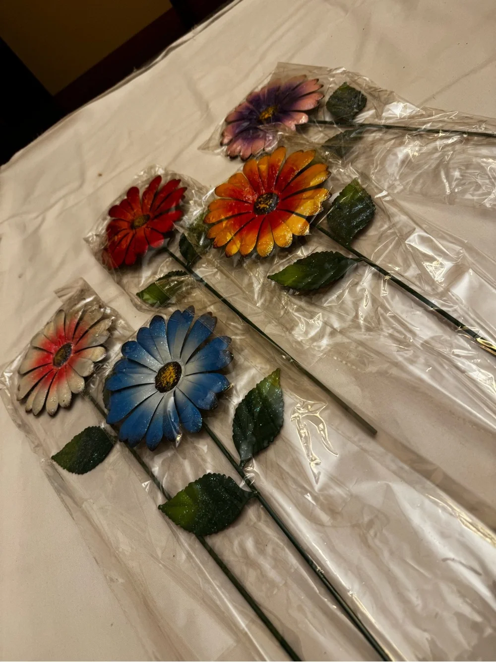 Vibrant Multi-Color Metal Daisy Garden Stakes - Set of Decorative Flower Accents